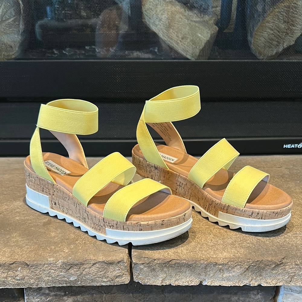 Steve Madden Yellow Wedge Sandals with Cork Platform